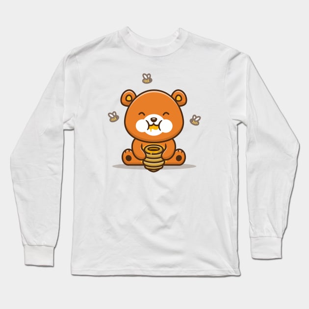 Cute Bear Eating Honey With Bee Long Sleeve T-Shirt by Catalyst Labs